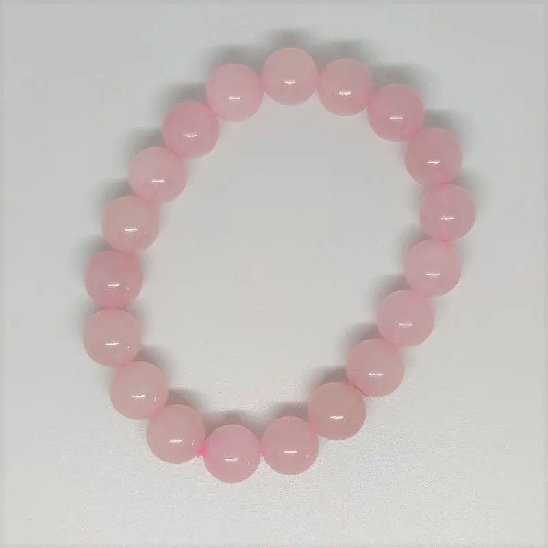 Rose Quartz Round Bead Crystal Bracelet