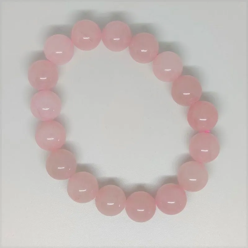 Rose Quartz Round Bead Crystal Bracelet