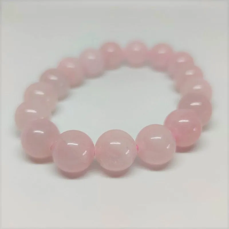 Rose Quartz Round Bead Crystal Bracelet