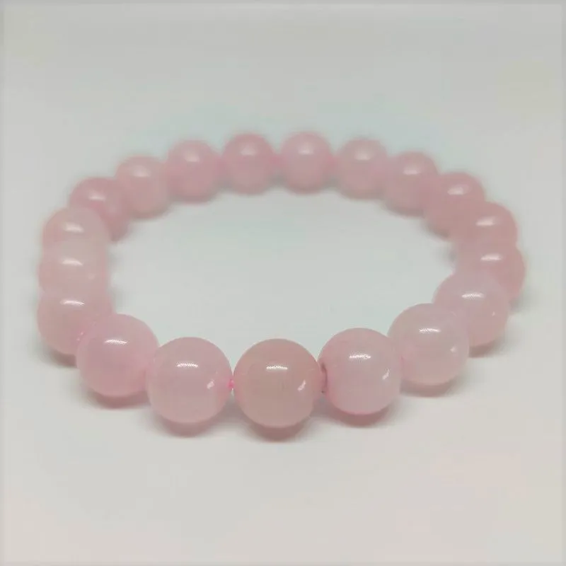 Rose Quartz Round Bead Crystal Bracelet