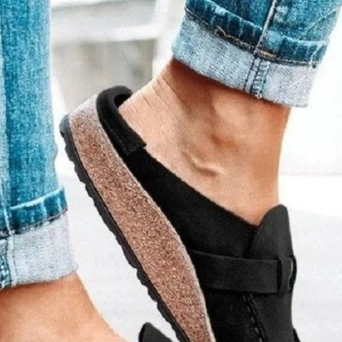 Round Toe Low Heel Buckle Clogs