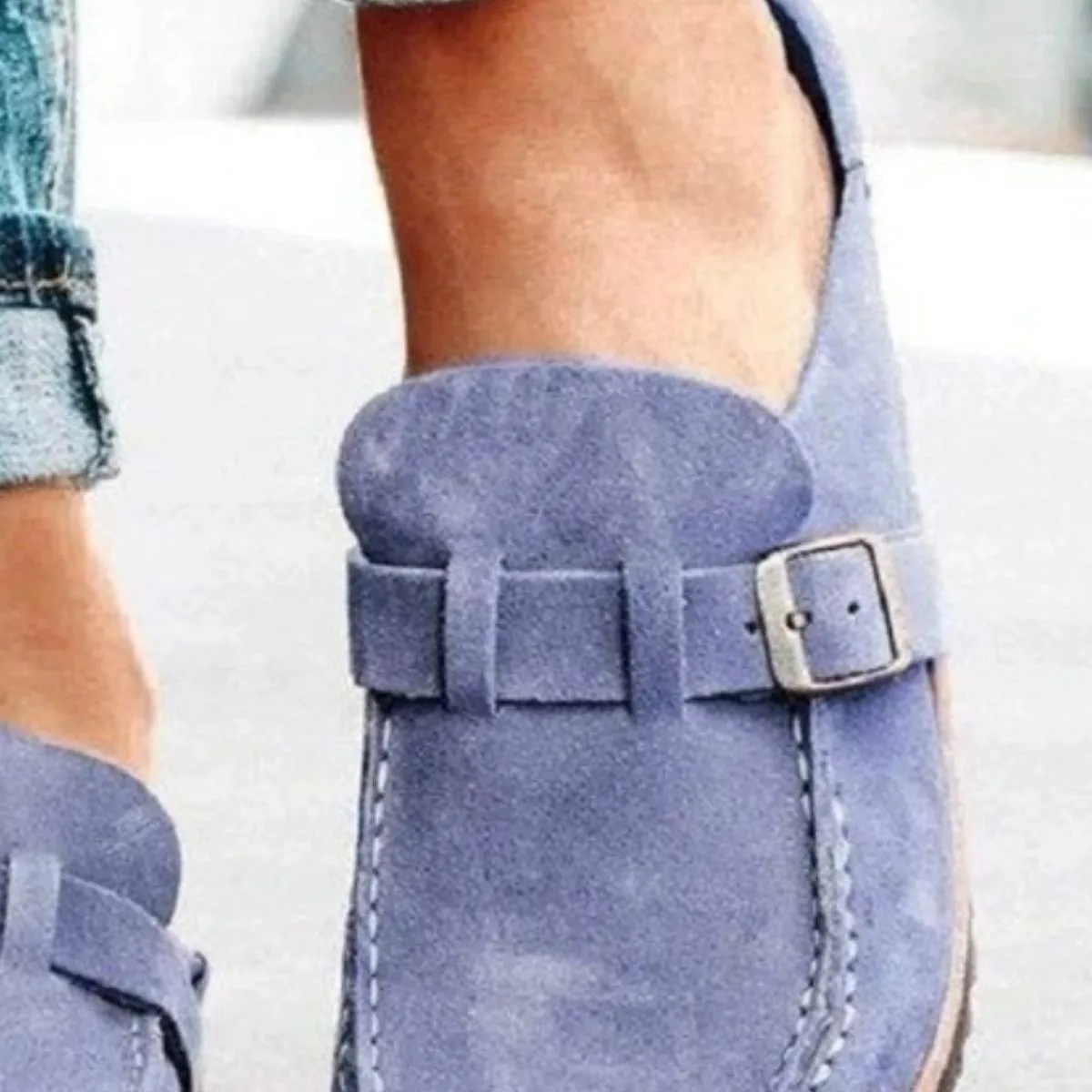 Round Toe Low Heel Buckle Clogs