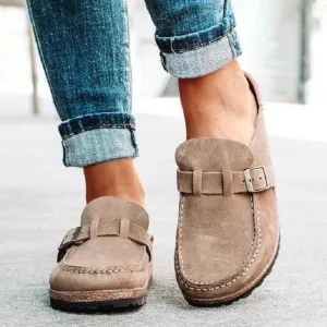 Round Toe Low Heel Buckle Clogs