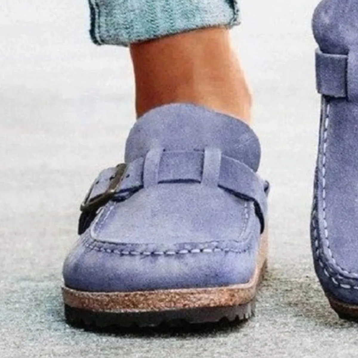 Round Toe Low Heel Buckle Clogs