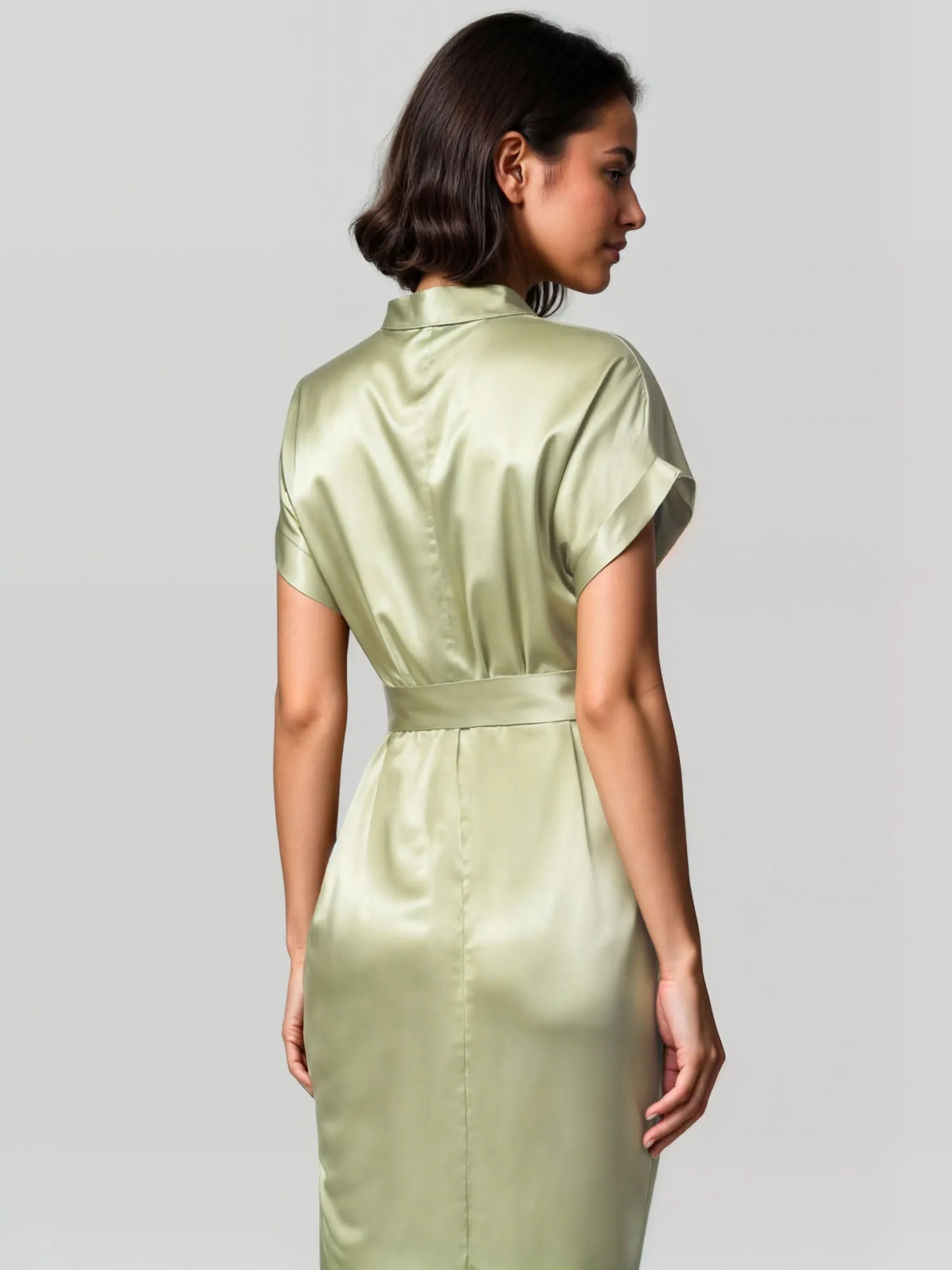 Ruched Tie Waist Shirt Midi Dress