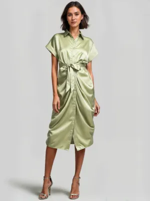 Ruched Tie Waist Shirt Midi Dress