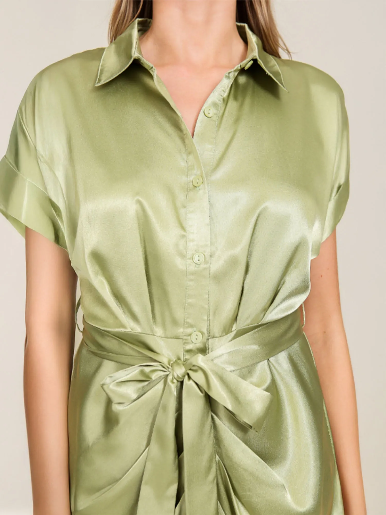 Ruched Tie Waist Shirt Midi Dress
