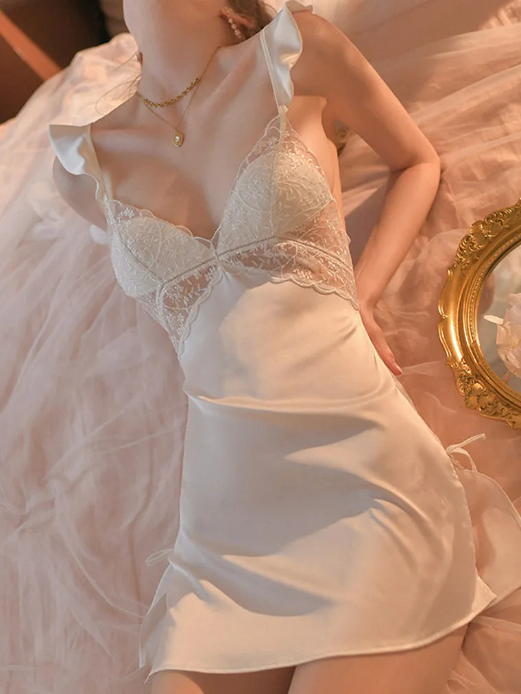 Ruffle Strap Side Slit Slip