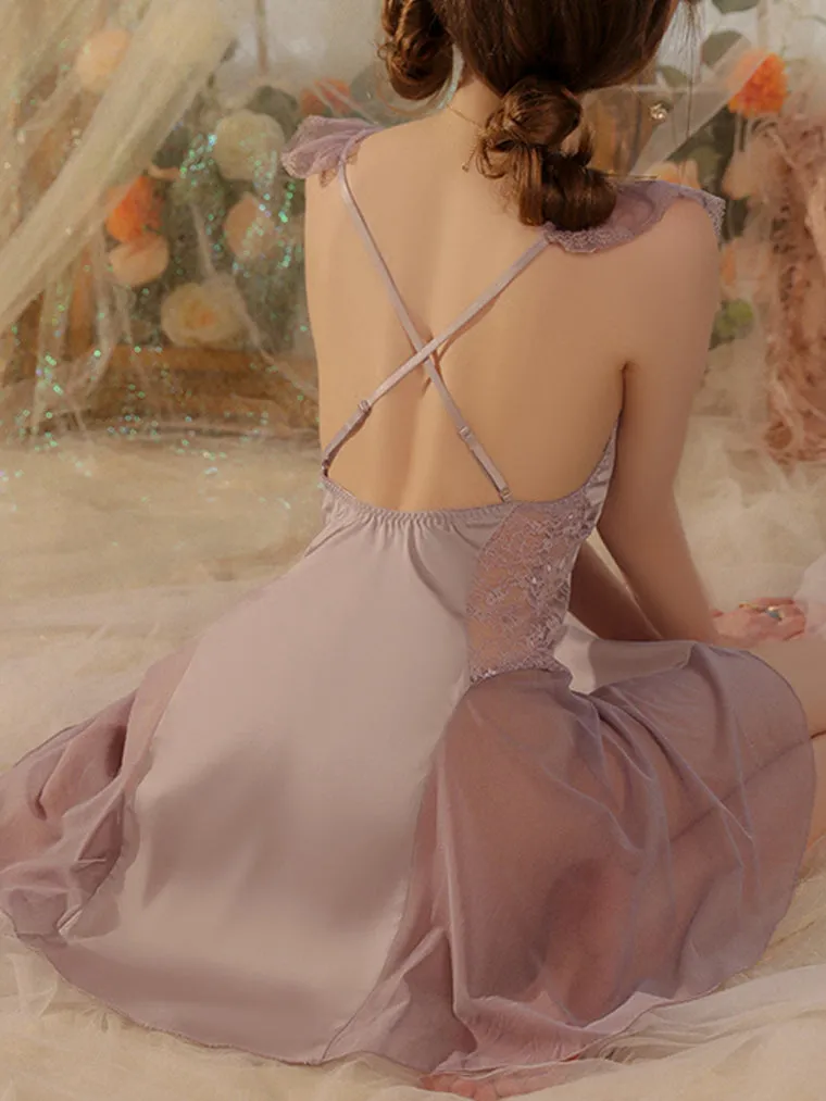 Ruffle Straps See Through Mesh Detail Slip