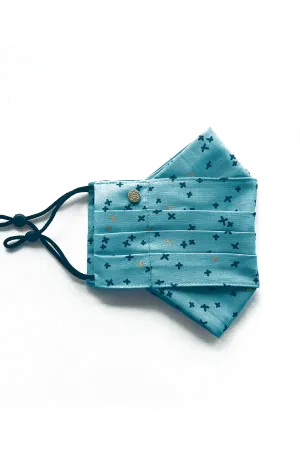 Safely Sip Mask Aqua Blue X Print