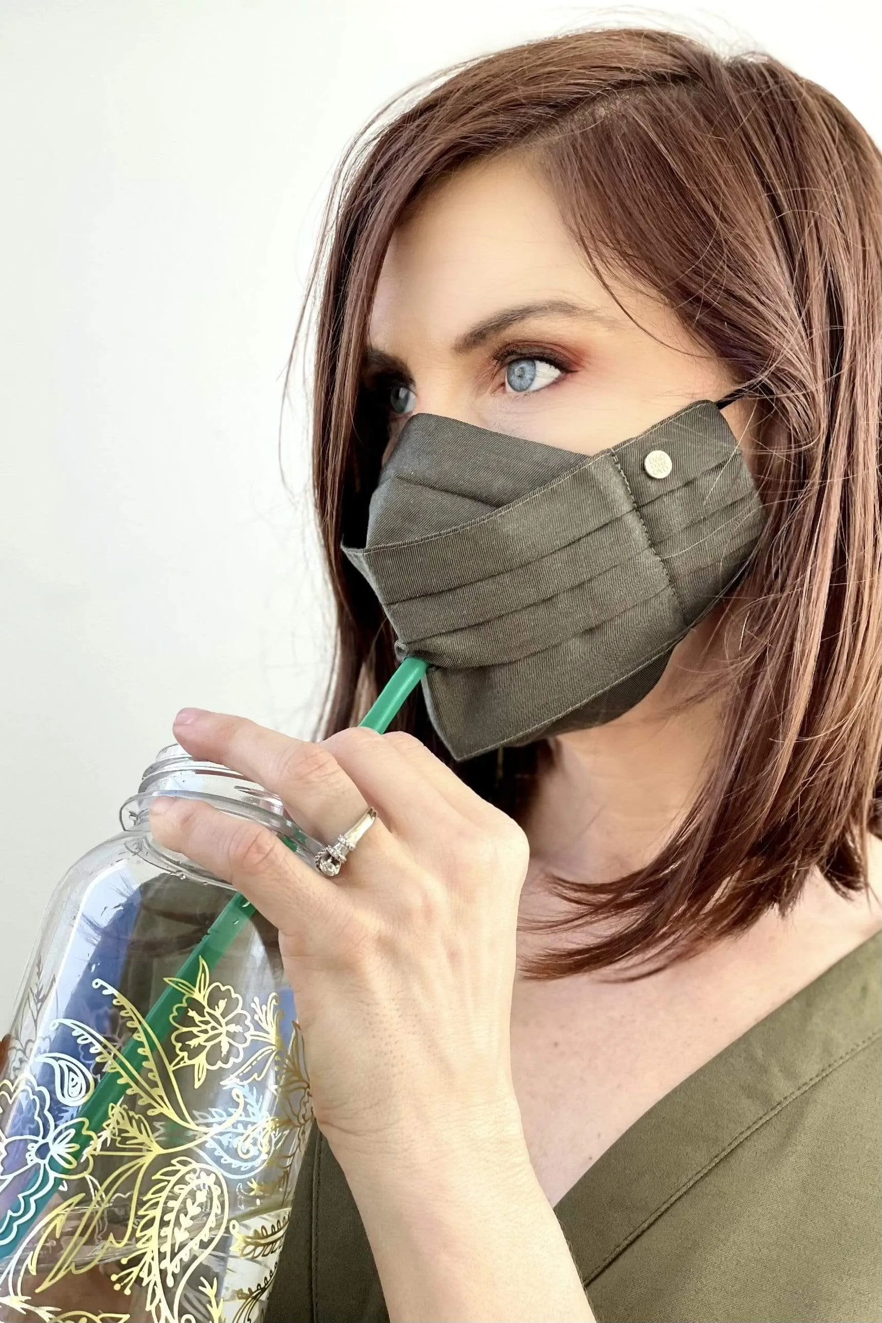 Safely Sip Mask in Olive