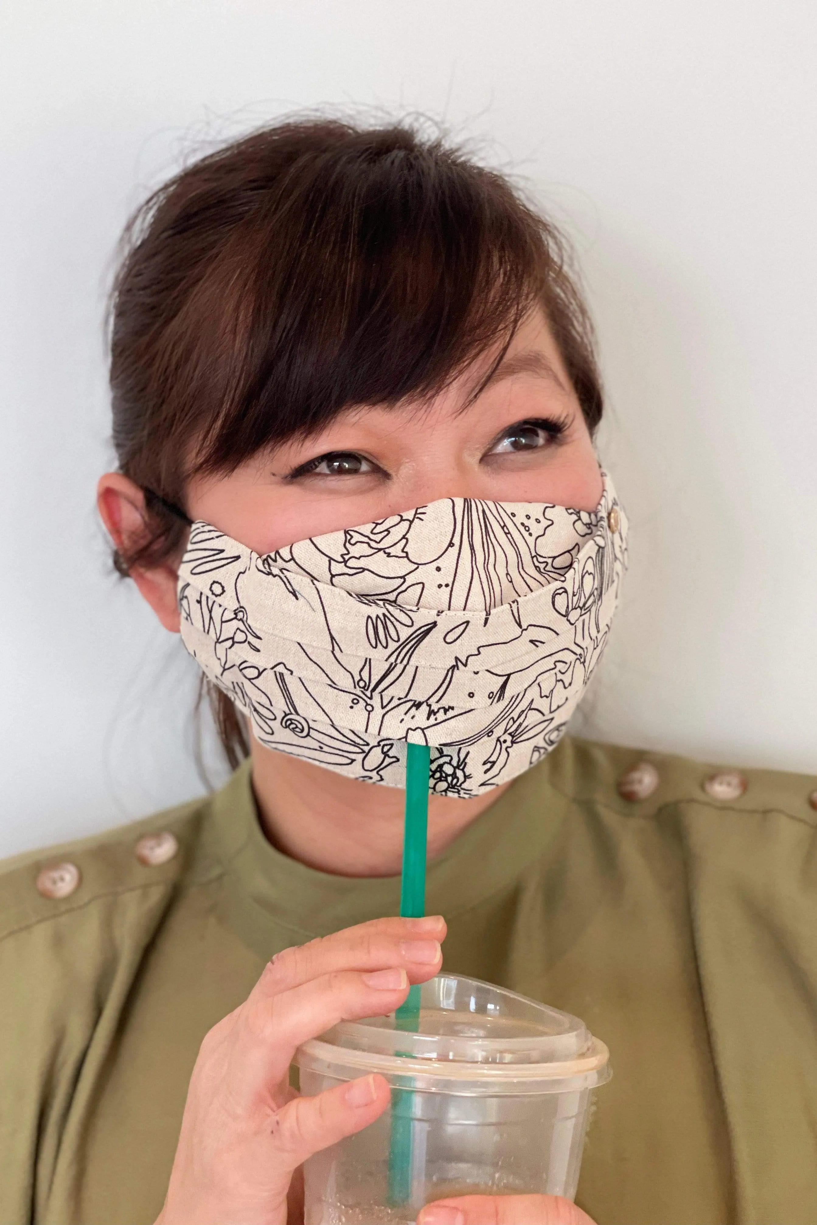 Safely Sip Mask Linen Line Art Floral