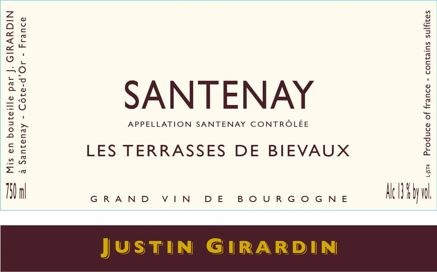 Santenay Blanc ‘Les Terrasses de Bievaux" Justin Girardin 2020/21/22