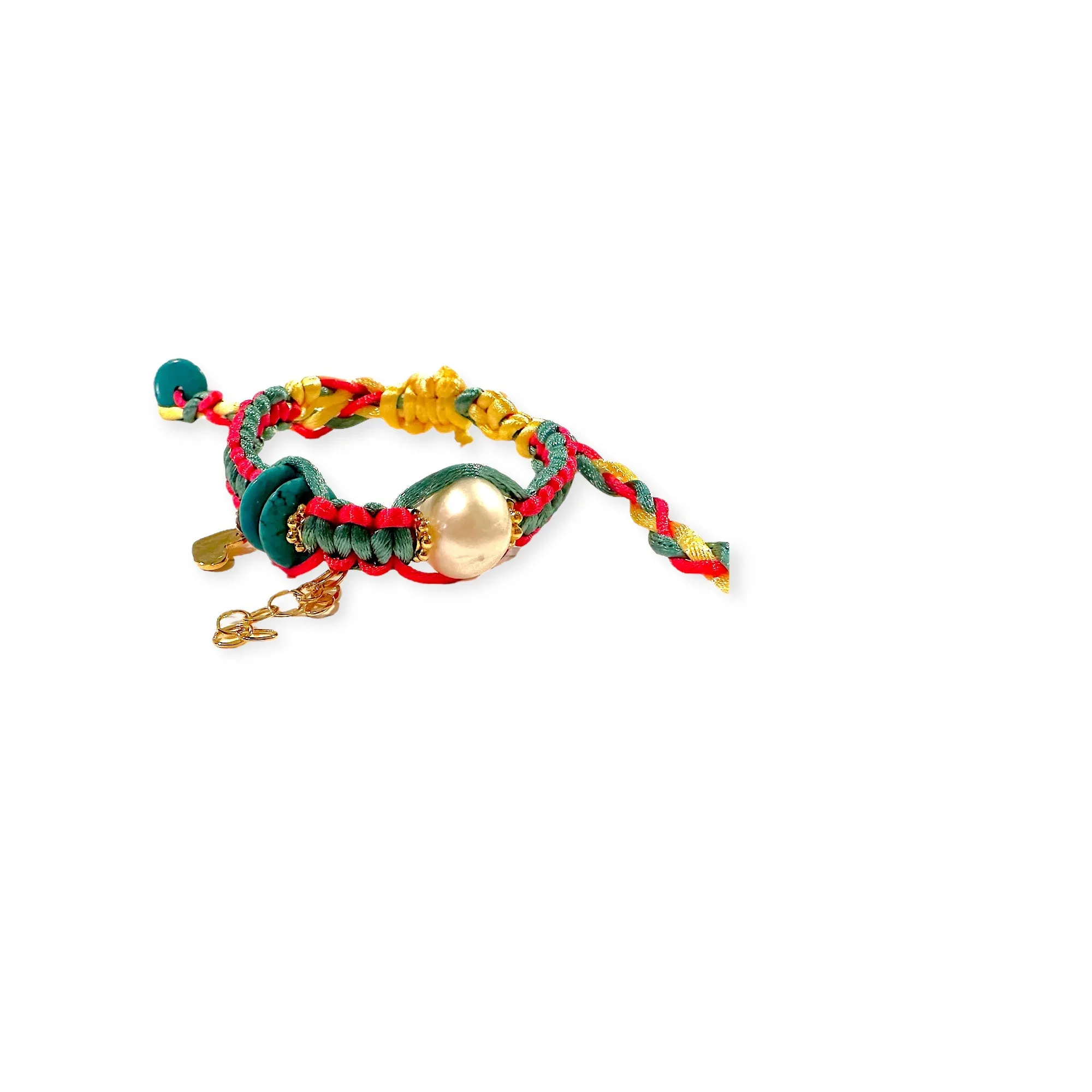 Santorini Tropical Sunrise Pearl Turquoise Gold Rocker Silk Bracelet