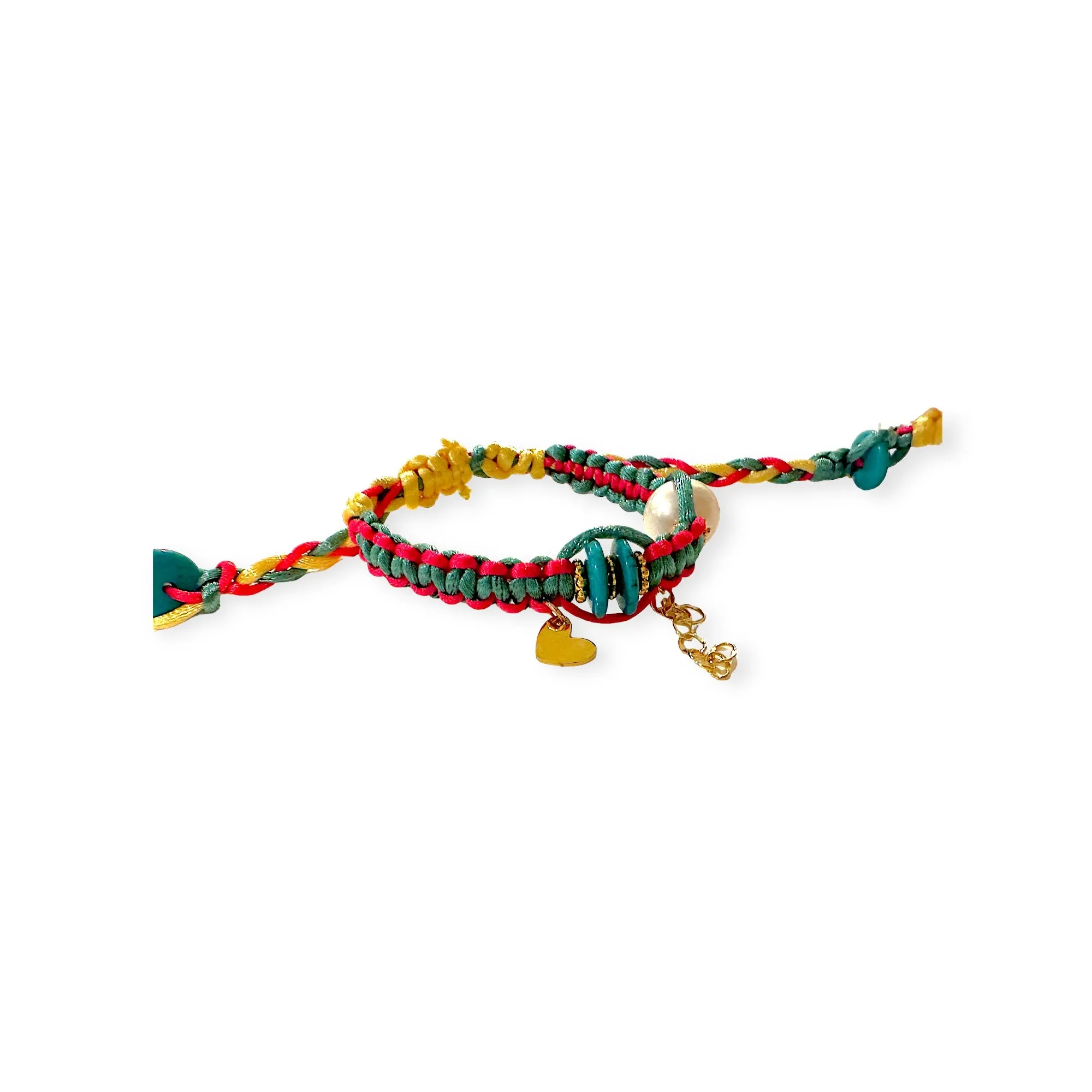 Santorini Tropical Sunrise Pearl Turquoise Gold Rocker Silk Bracelet