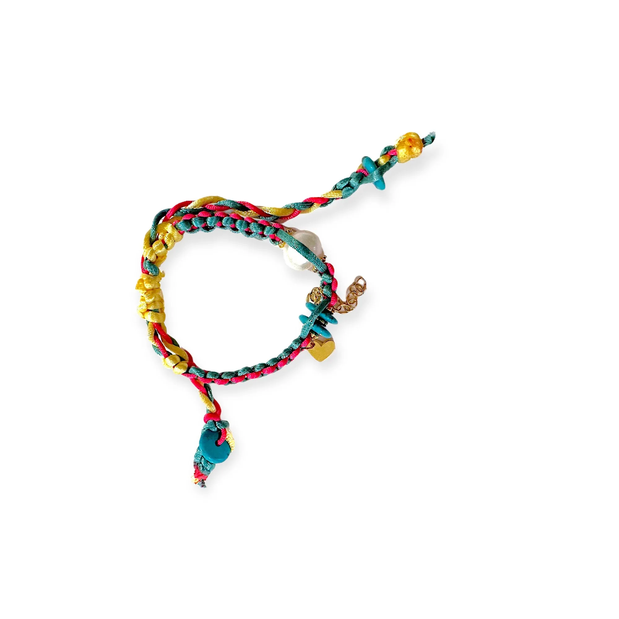 Santorini Tropical Sunrise Pearl Turquoise Gold Rocker Silk Bracelet