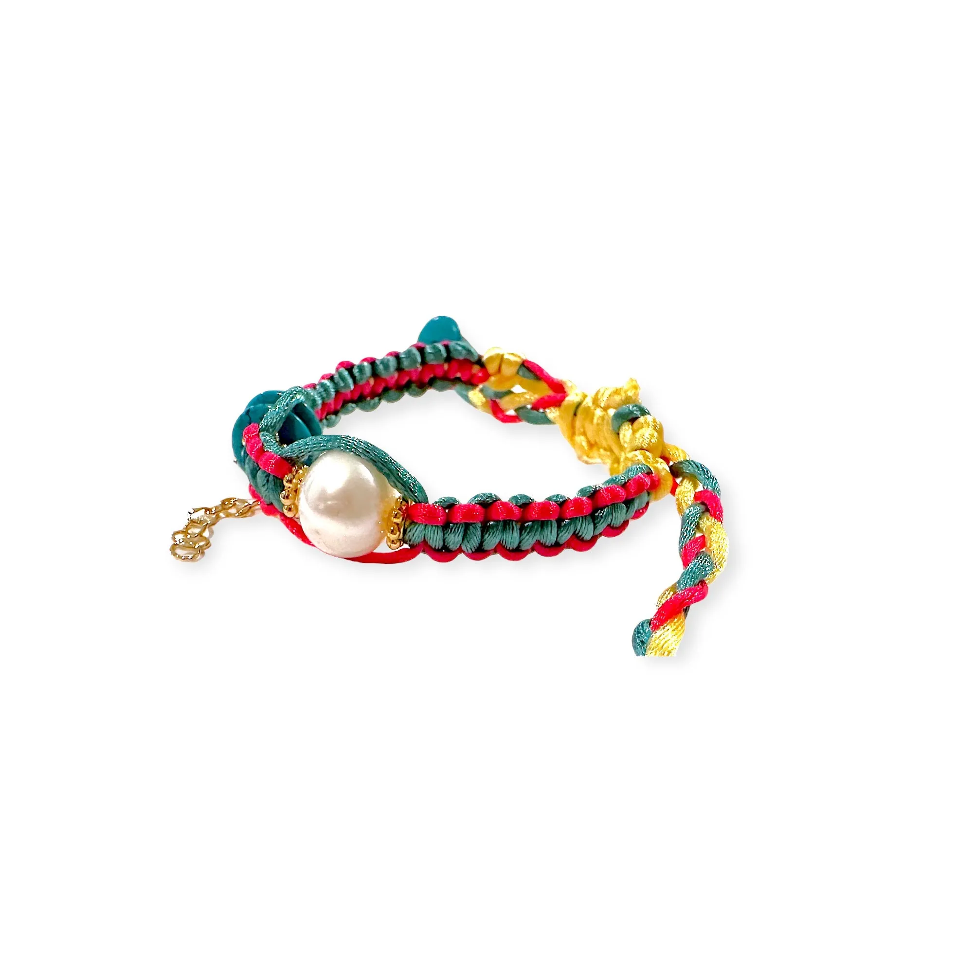 Santorini Tropical Sunrise Pearl Turquoise Gold Rocker Silk Bracelet