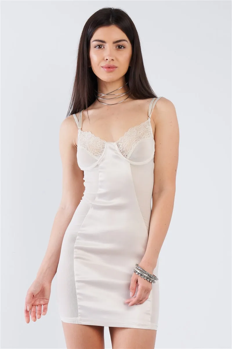 Satin Lace Trim Slip Mini Dress | Champagne