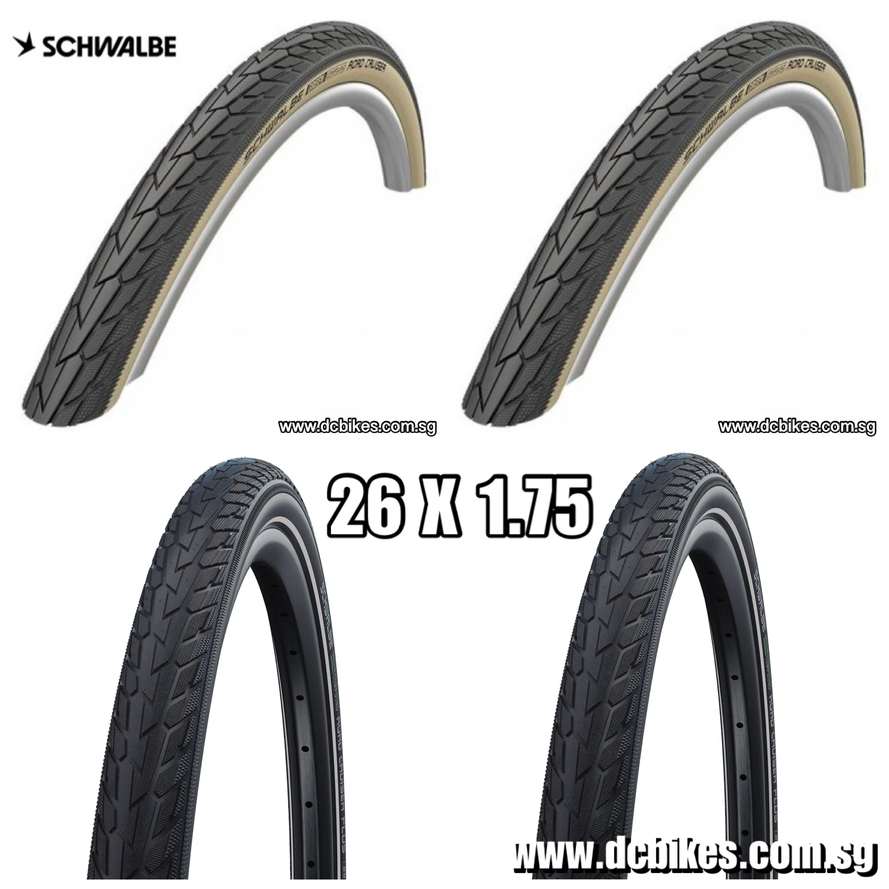 Schwalbe 26 X 1.75 Road Cruiser Skinwall | Black Wired Tyres Etrto : 47-559 (2 Tires)