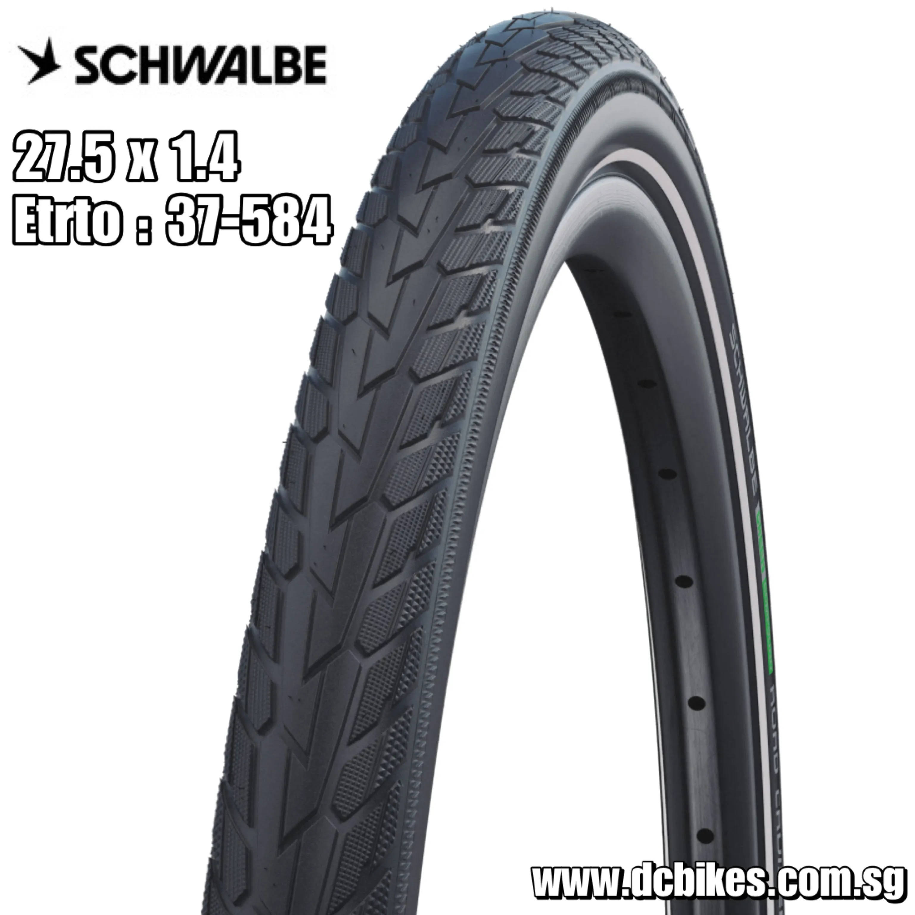 Schwalbe 27.5 X 1.4 Road Cruiser Active Wired Tire - 27.5x1.40" - Black Reflex Etrto : 37-584 (1 Tyre)