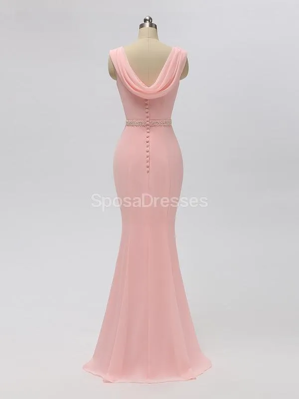 Scoop Pink Chiffon Mermaid Long Cheap Bridesmaid Dresses Online, WG604