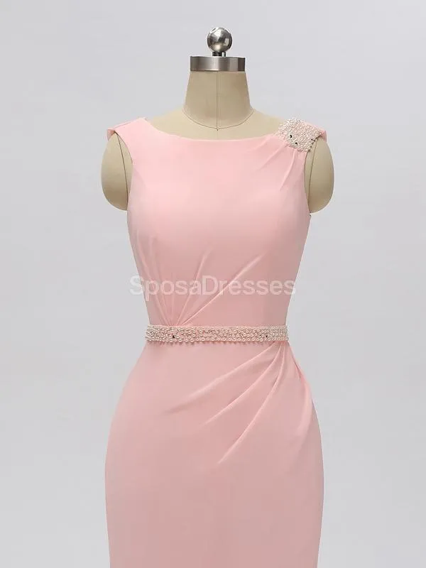 Scoop Pink Chiffon Mermaid Long Cheap Bridesmaid Dresses Online, WG604