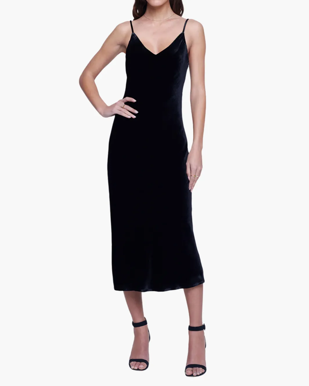 SERIDIE MID LENGTH SLIP DRESS IN BLACK