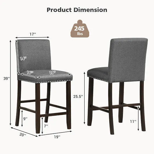 Set of 2 Linen Fabric Bar Stools with Back for Kitchen Island - Color: Gray