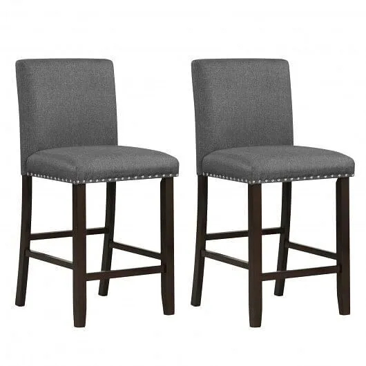 Set of 2 Linen Fabric Bar Stools with Back for Kitchen Island - Color: Gray