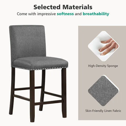 Set of 2 Linen Fabric Bar Stools with Back for Kitchen Island - Color: Gray
