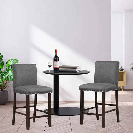 Set of 2 Linen Fabric Bar Stools with Back for Kitchen Island - Color: Gray