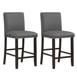 Set of 2 Linen Fabric Bar Stools with Back for Kitchen Island - Color: Gray