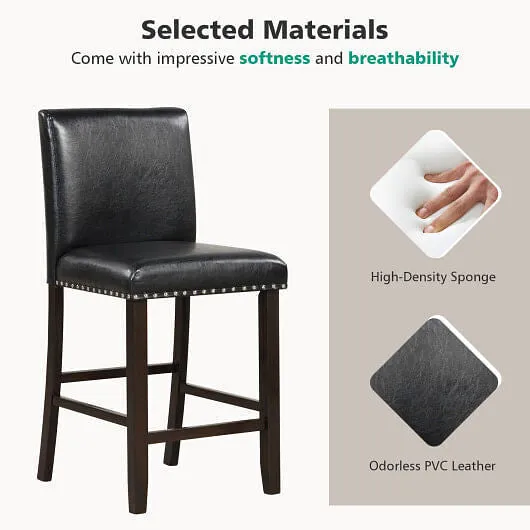 Set of 2 PVC Leather Bar Stools with Back for Kitchen Island - Color: Black