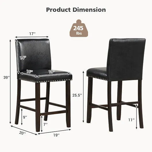 Set of 2 PVC Leather Bar Stools with Back for Kitchen Island - Color: Black