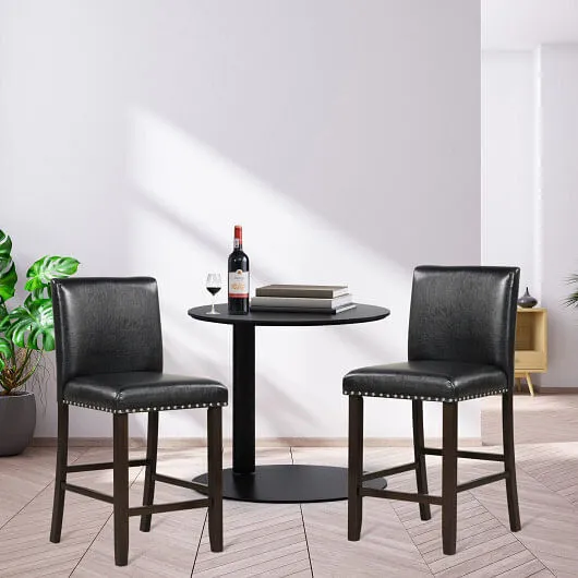 Set of 2 PVC Leather Bar Stools with Back for Kitchen Island - Color: Black