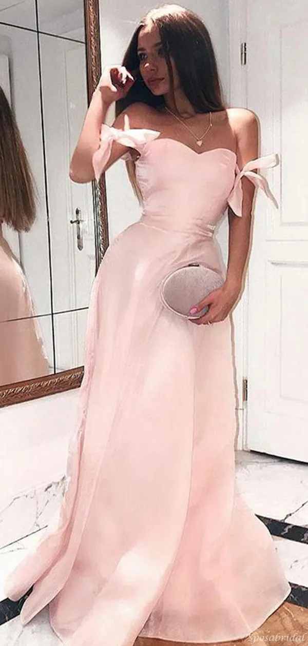 Sexy Blush Pink Off-shoulder Sweetheart A-line Long Prom Dress, PD3308