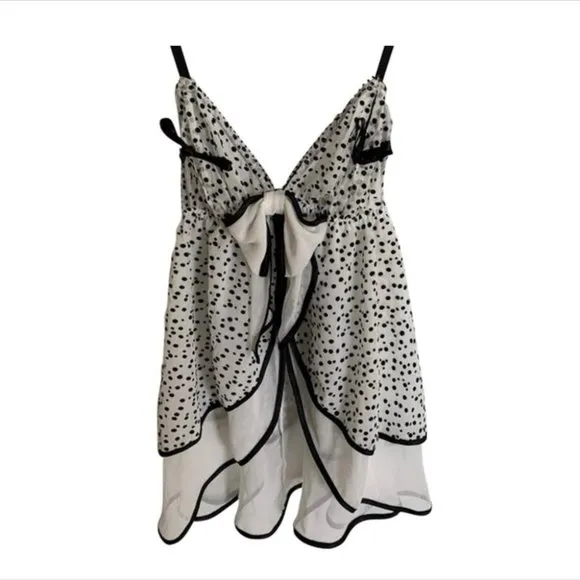 Sexy Chiffon Flyaway Front Polka Dot Babydoll Slip