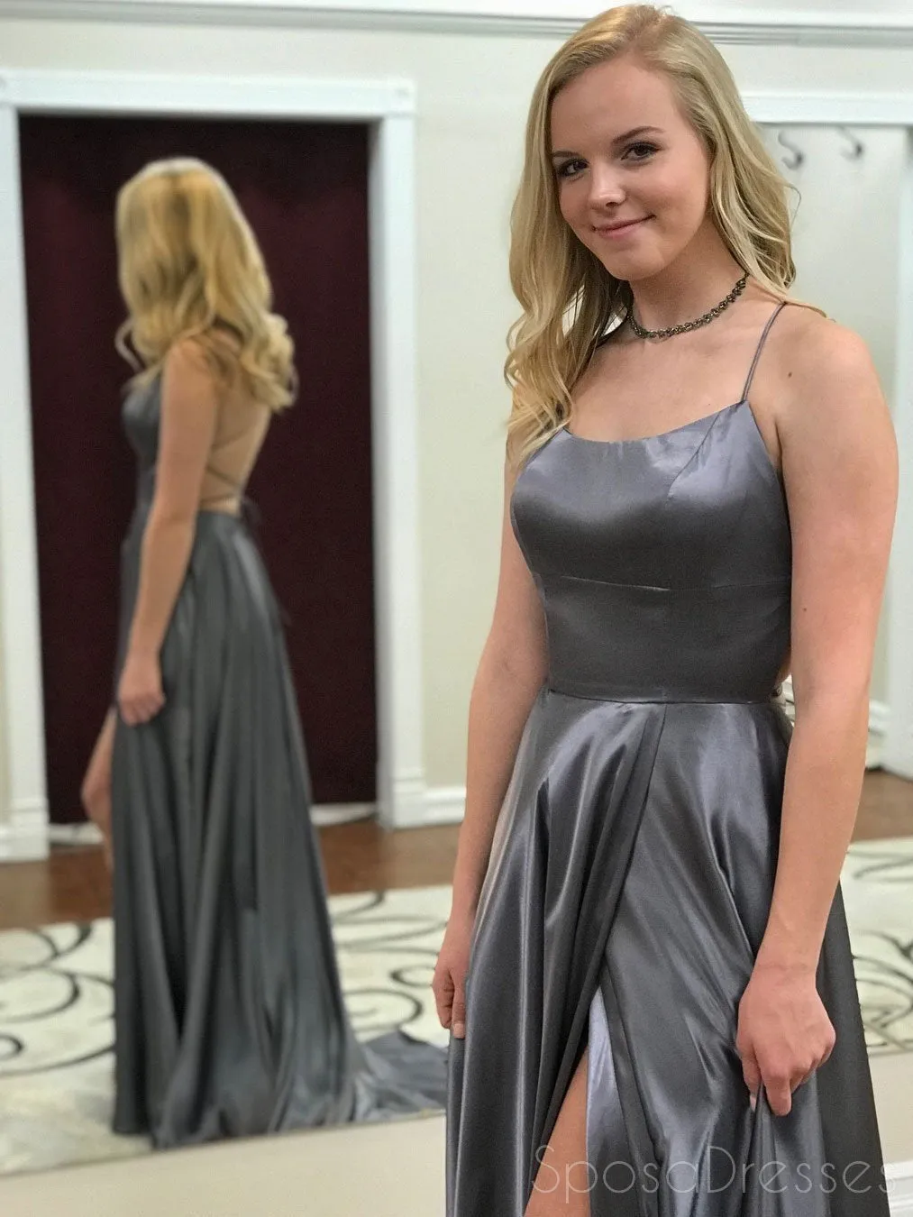 Sexy Emerald Green Halter Backless Side Slit Long Evening Prom Dresses, 17508