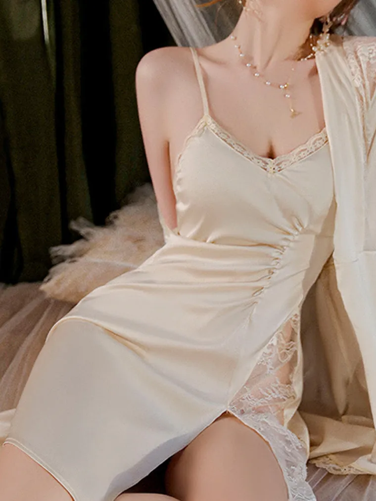 Sexy Front Slit Lace-Trim Slip