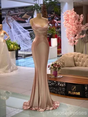 Sexy Rose Gold Mermaid Spaghetti Straps Maxi Long Prom Dresses Online,13243