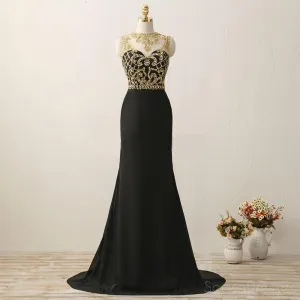 Sexy See Through Gold Heavily Beaded Black Evening Prom Dresses, Popular 2018 Party Prom Dresses, Custom Long Prom Dresses, Cheap Formal Prom Dresses, 17203