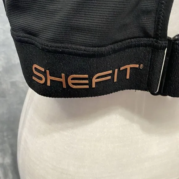 SHEFIT Women Sports Bra Size 38 Black Front Closure High Impact Running 80-18