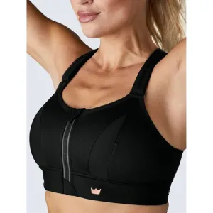 SHEFIT Women Sports Bra Size 38 Black Front Closure High Impact Running 80-18