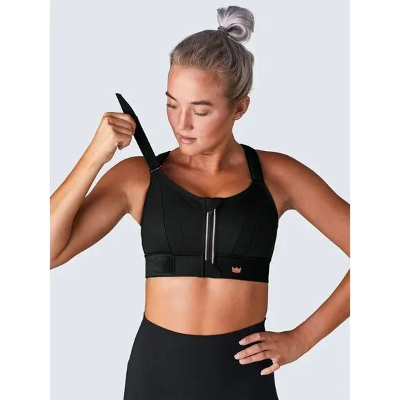 SHEFIT Women Sports Bra Size 38 Black Front Closure High Impact Running 80-18