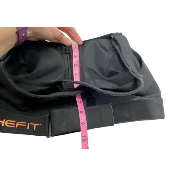 SHEFIT Women Sports Bra Size 38 Black Front Closure High Impact Running 80-18