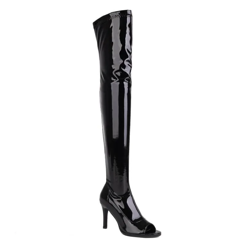 Shiny Black Women’s Open Toe Boots