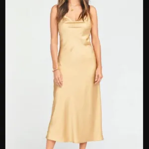 Show Me Your Mumu Verona Cowl Dress in True Gold Luxe Satin sz XS