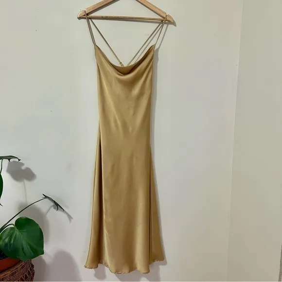 Show Me Your Mumu Verona Cowl Dress in True Gold Luxe Satin sz XS