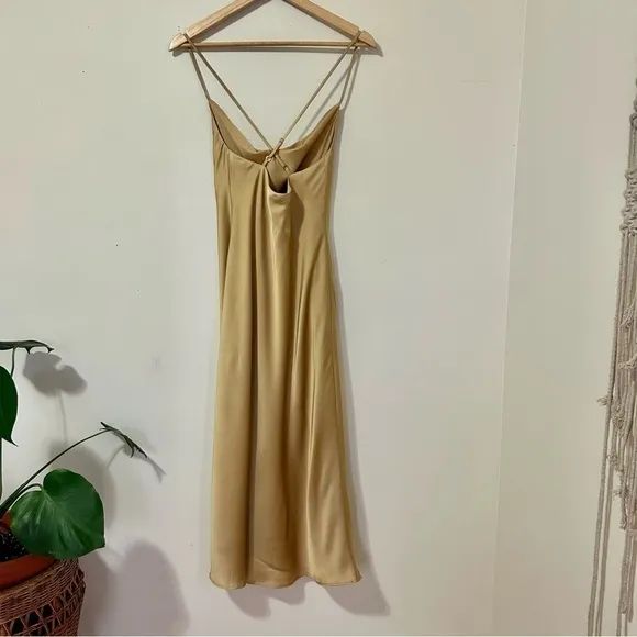 Show Me Your Mumu Verona Cowl Dress in True Gold Luxe Satin sz XS