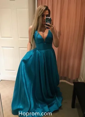 Simple A line Prom Dress with V neck